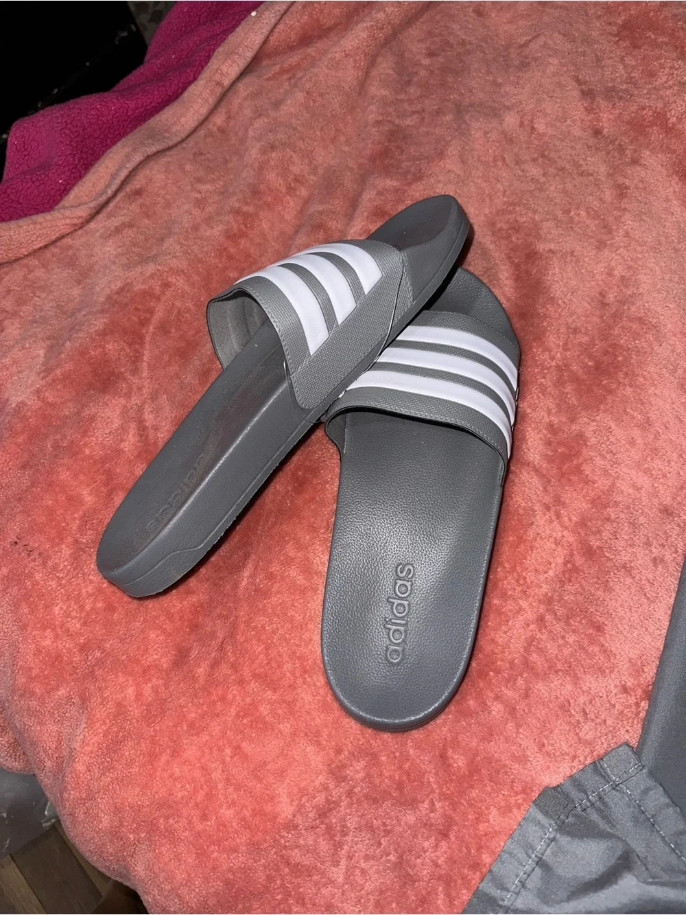 Adidas Women's Gray/White Adilette Slide Sandals